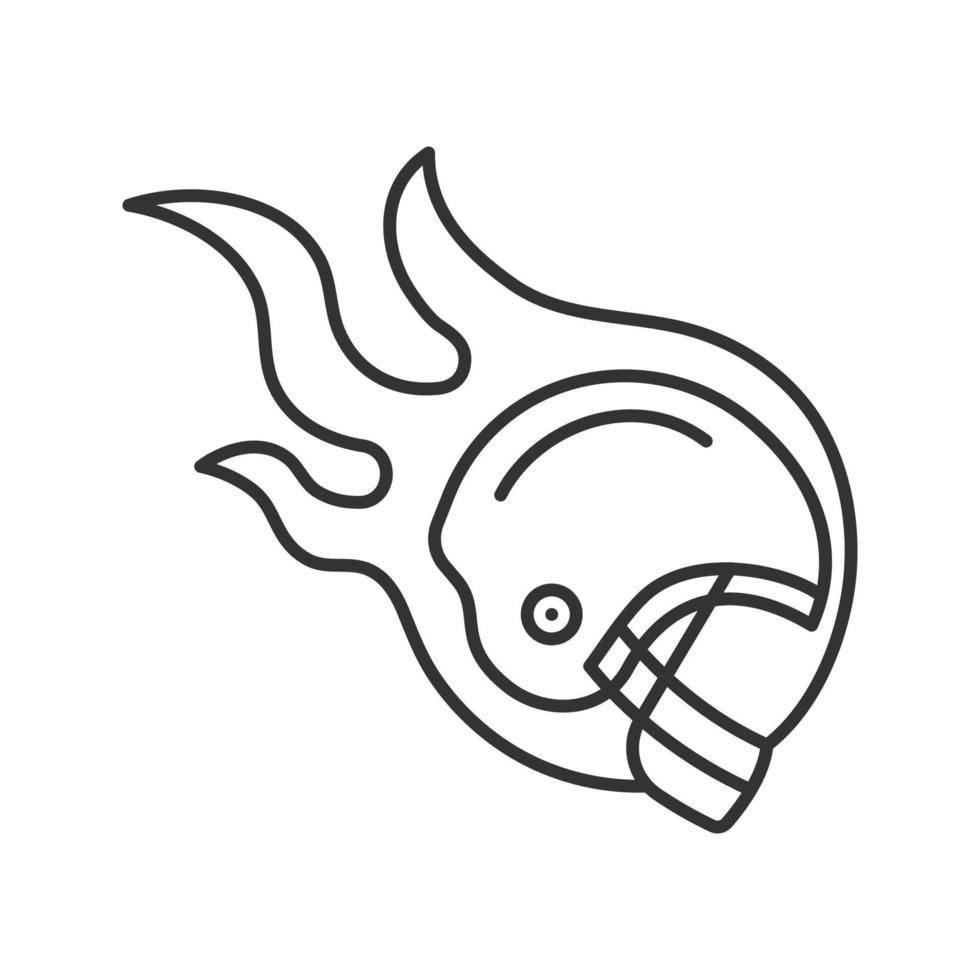 brinnande rugbyspelares hjälm linjär ikon. tunn linje illustration. kontur symbol. vektor isolerade konturritning