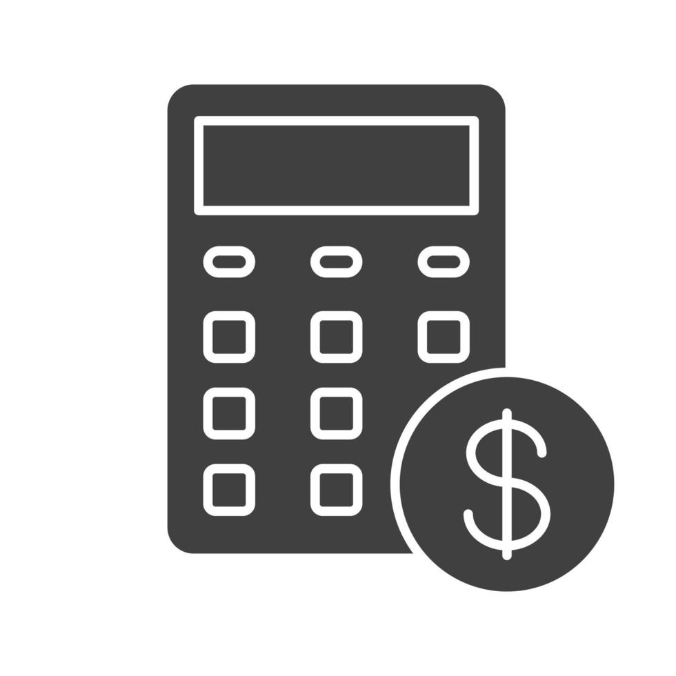 Berechnungen Glyphe Symbol. Buchhaltung Silhouette Symbol. Taschenrechner mit Dollarzeichen. finanzielle Planung. negativen Raum. isolierte Vektorgrafik vektor