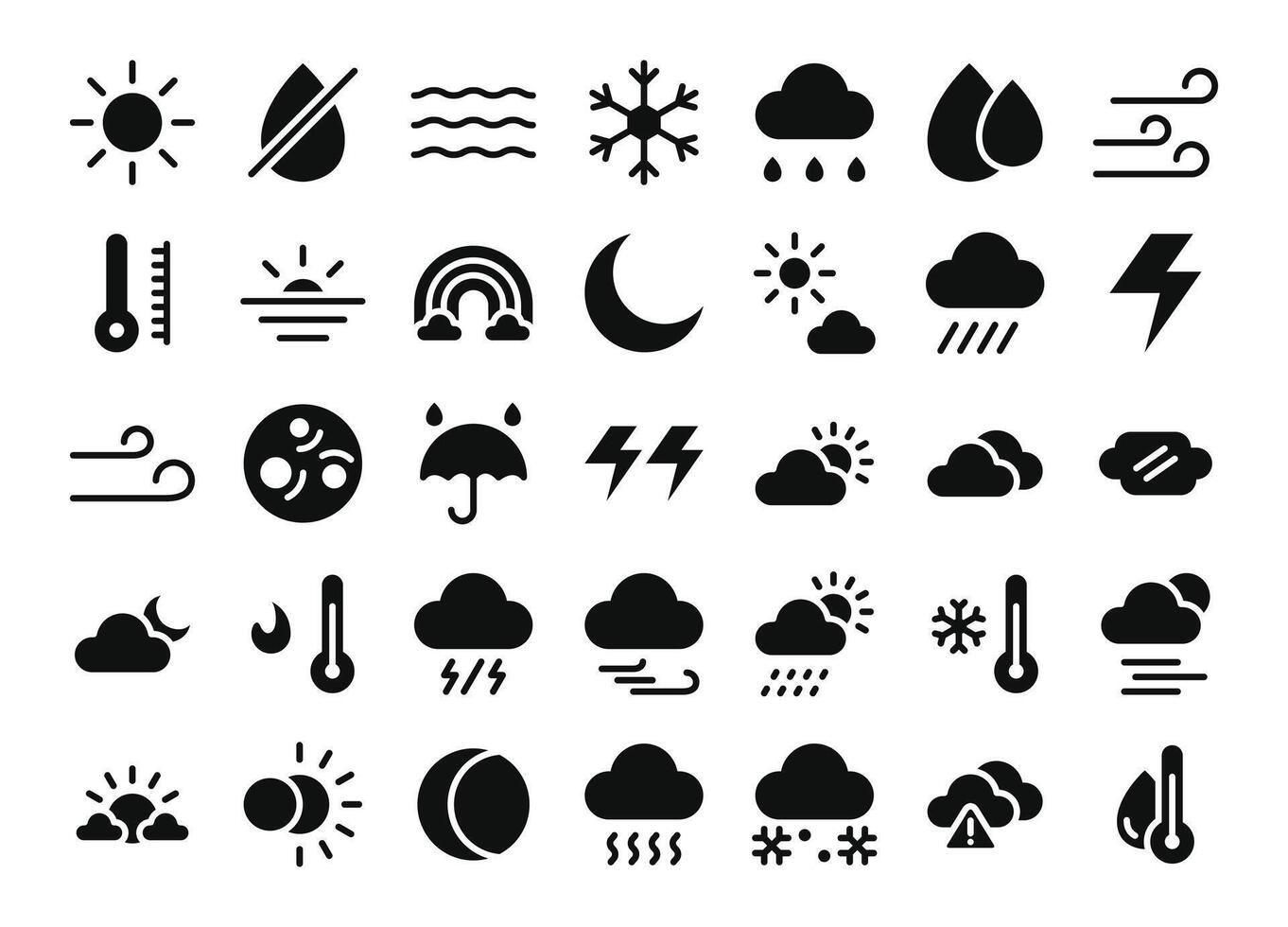 Wetter Glyphe Symbole Satz. das Sammlung beinhaltet im Geschäft, ui ux, Sozial Medien und Webseite. vektor