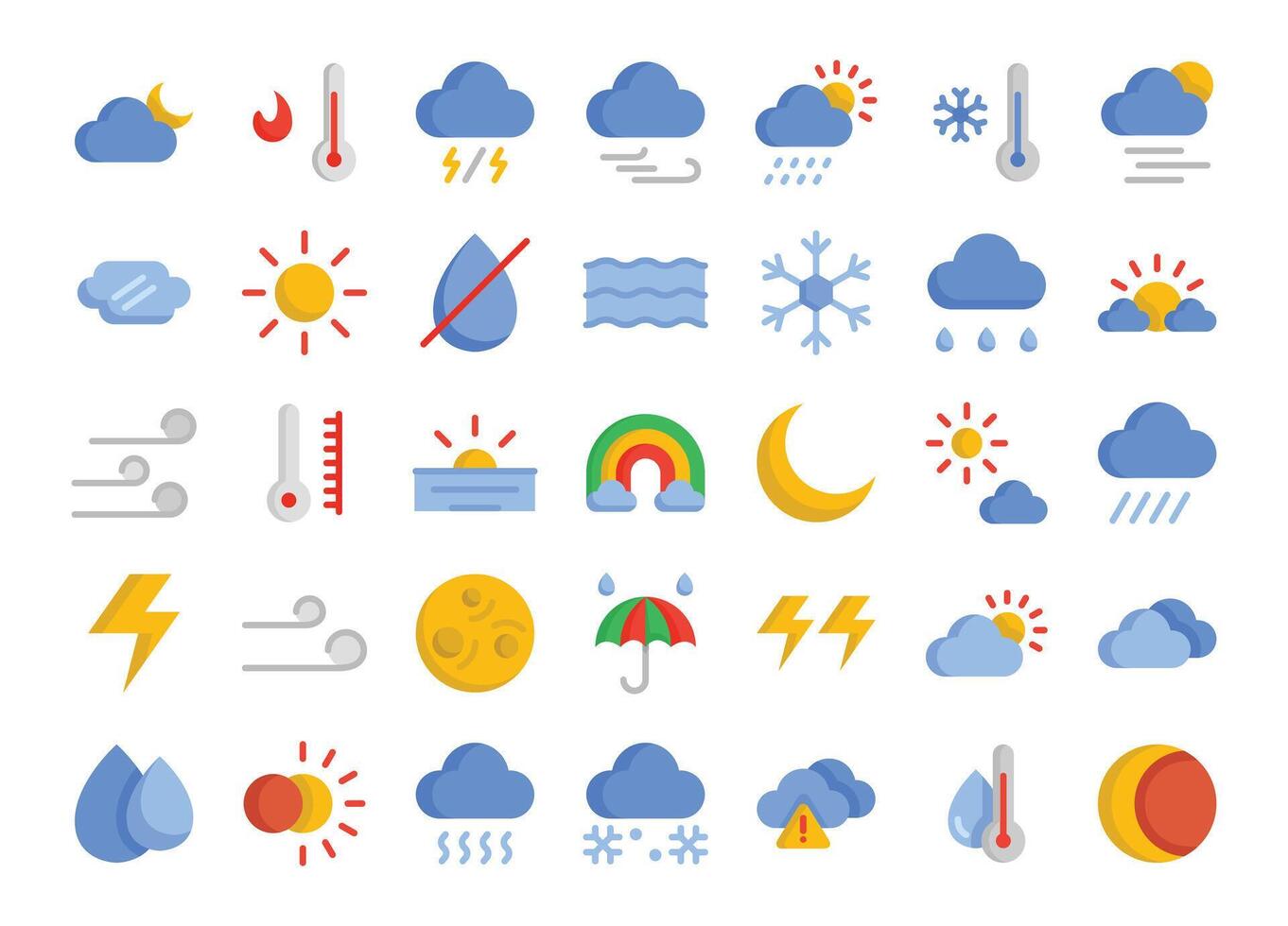 Wetter drucken eben Symbole Satz. das Sammlung beinhaltet im Geschäft, ui ux, Sozial Medien und Webseite. vektor