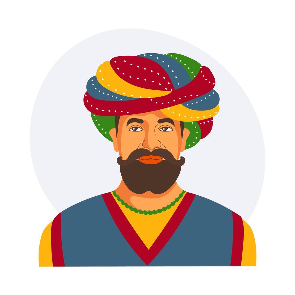 färgrik porträtt av ett indisk man i en turban. illustration, affisch vektor