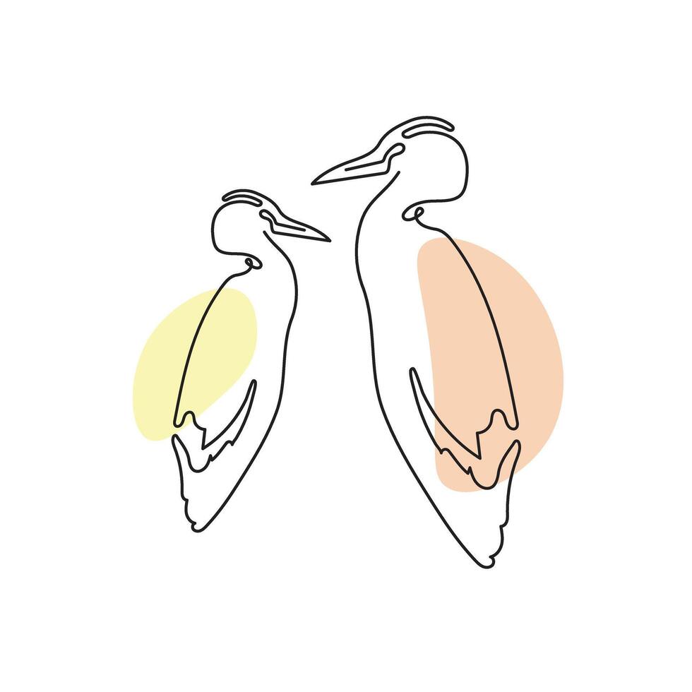 Reiher Vögel einer Linie Zeichnung auf Weiß isoliert Hintergrund. Illustration vektor