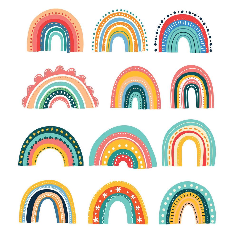 süß Regenbogen Cliparts. Kinder- Illustrationen. vektor