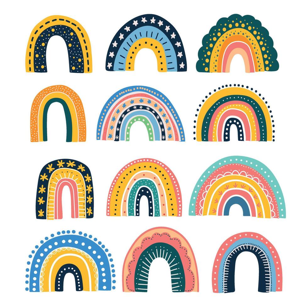 süß Regenbogen Cliparts. Kinder- Illustrationen. vektor