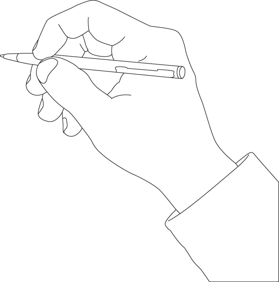 einer Linie Zeichnung Hand halten Stift vektor