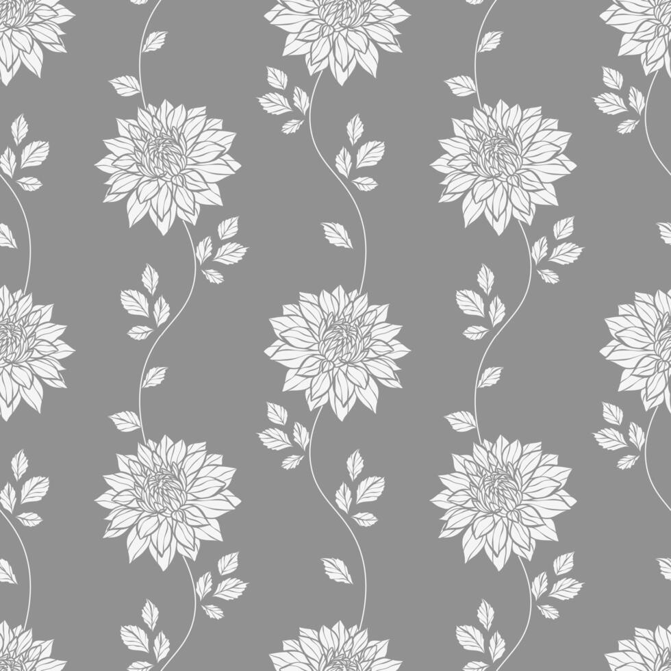 grau Dahlie Muster, Jahrgang Klettern Ranke Hintergrund Design mit Blumen, elegant Blumen- backgorund Design vektor