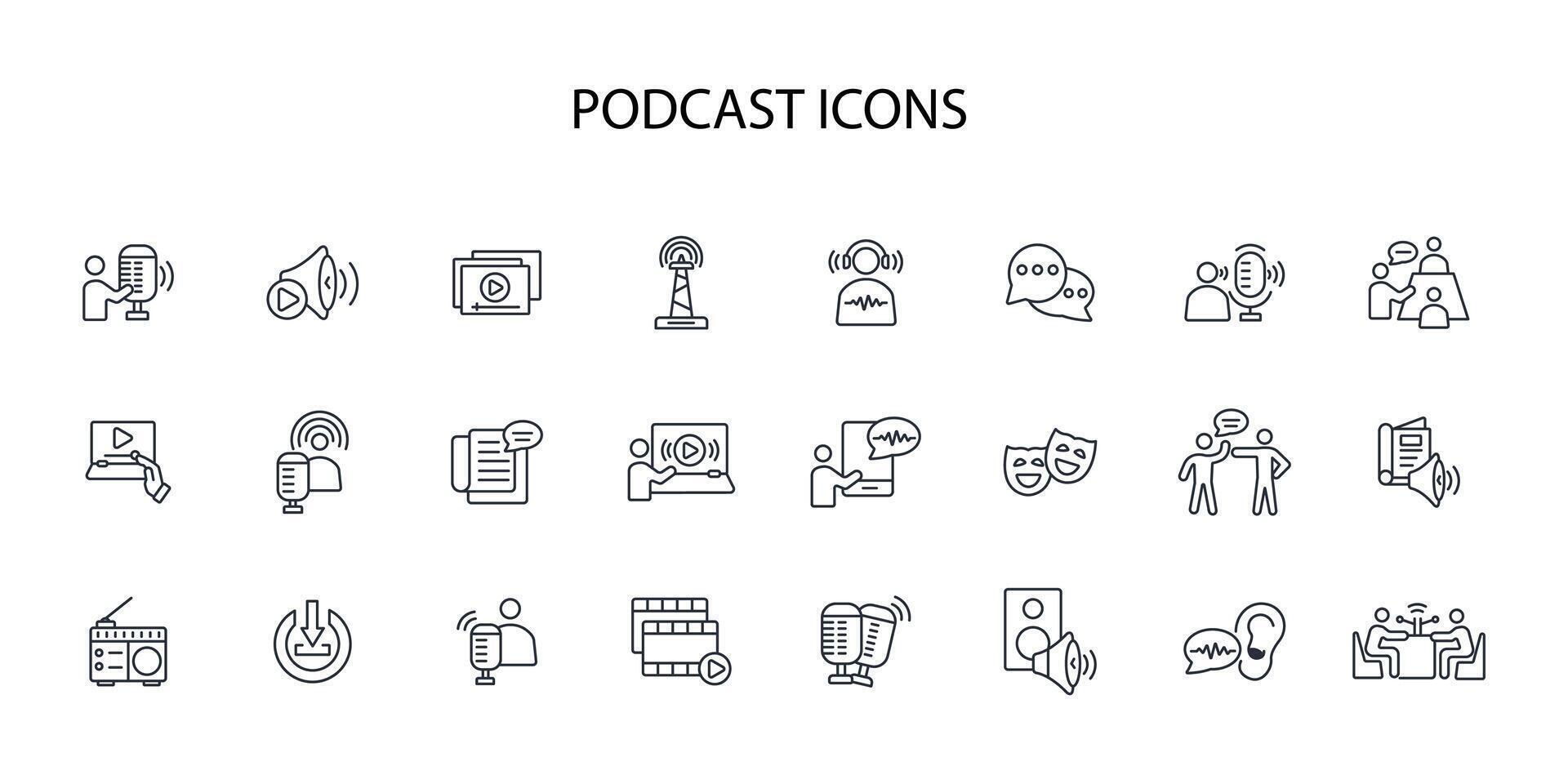 Podcast Symbol festgelegt..editierbar Hub.linear Stil Zeichen zum verwenden Netz Design, Logo, Symbol Illustration. vektor