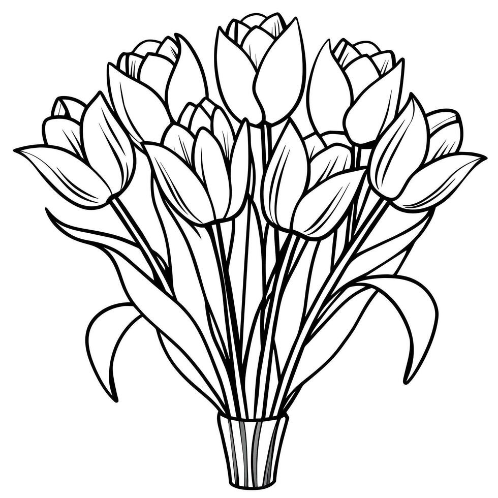 Tulpe Blume Gliederung Illustration Färbung Buch Seite Design, Tulpe Blume schwarz und Weiß Linie Kunst Zeichnung Färbung Buch Seiten zum Kinder und Erwachsene vektor