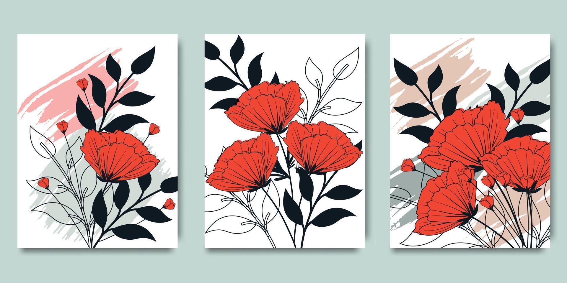 abstrakt Blumen- botanisch Aquarell Mauer Kunst Satz. botanisch Blume Linie Kunst. minimal Design zum Zuhause Dekor, Innere, Poster, Abdeckung, Banner. kreativ Blume und Blumen- geometrisch rahmen. vektor