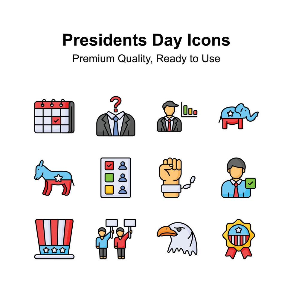 Pack von Präsidenten Tag Symbole im modisch Stil, einfach zu verwenden und herunterladen vektor