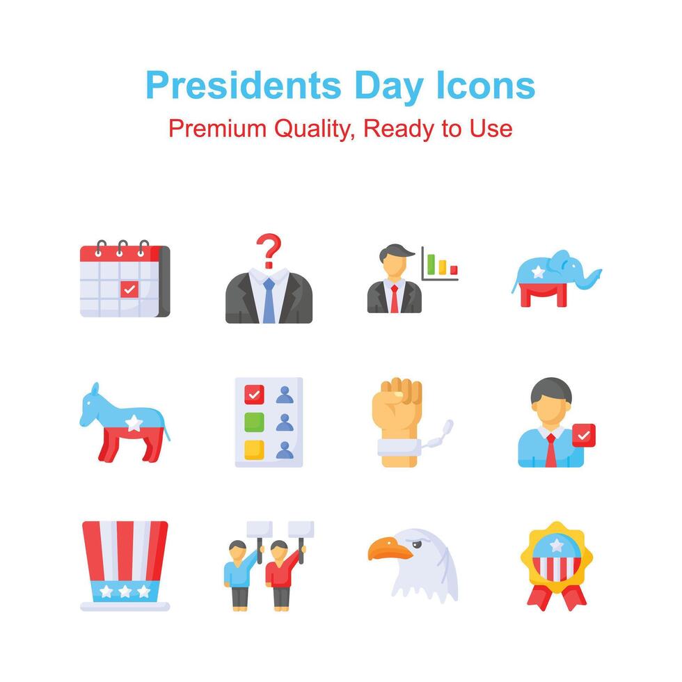 Pack von Präsidenten Tag Symbole im modisch Stil, einfach zu verwenden und herunterladen vektor