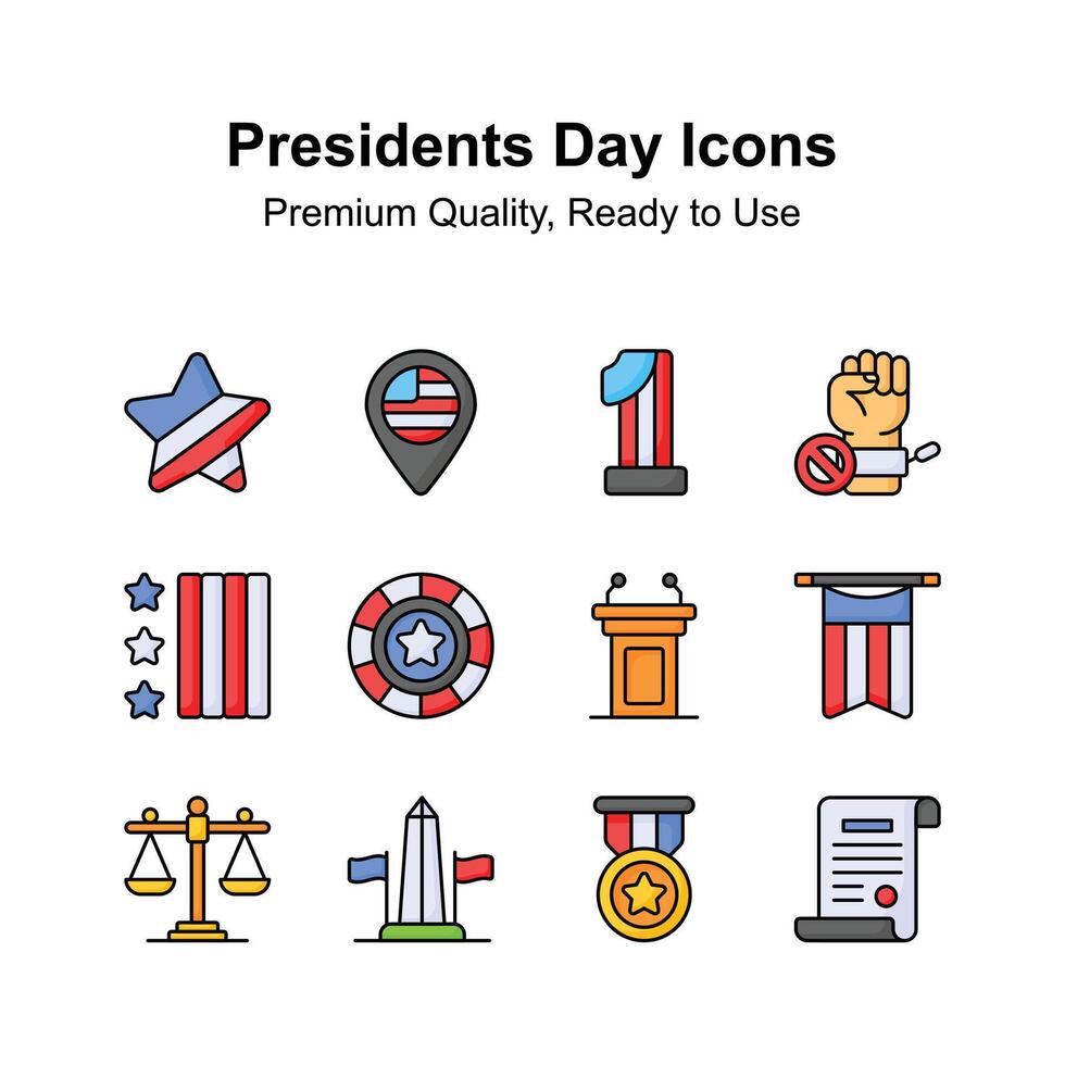 kreativt tillverkad presidenter dag ikoner uppsättning, anpassningsbar vektorer