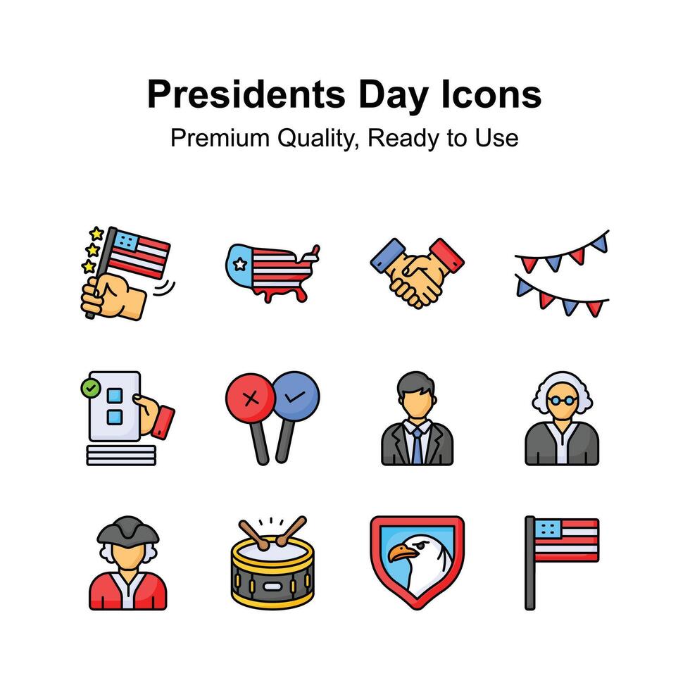 Pixel perfekt Symbole einstellen von Präsident Tag, amerikanisch Wahlen Tag vektor