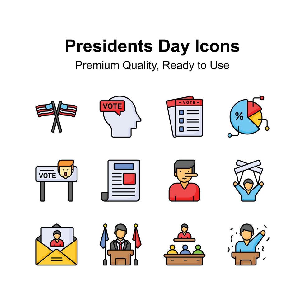 visuell perfekt Präsidenten Tag Symbol Satz, anpassbar Vektoren