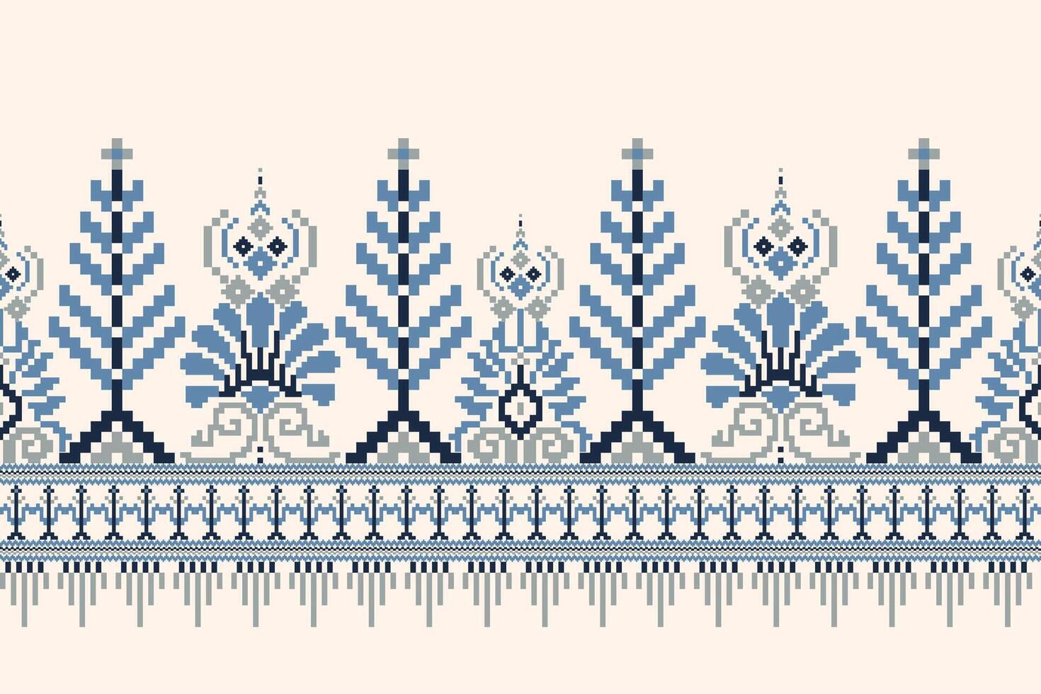Blumen- gestrickt Muster auf Weiß Hintergrund, geometrisch ethnisch orientalisch Stickerei vektor