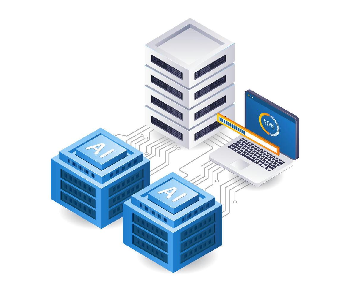 abstrakt rutnät blockchain teknologi illustrationsnätverk ai server analytiker teknologi infographic 3d illustration platt isometrisk vektor