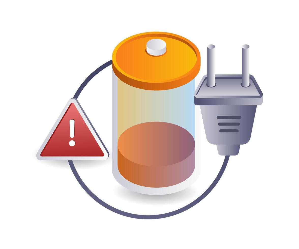 Energie Batterie Warnung Technologie Ergebnisse Infografik 3d Illustration eben isometrisch vektor