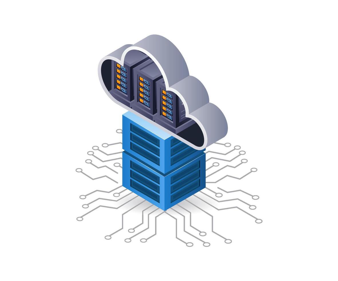 groß Daten Server Wolke Netzwerk, isometrisch eben 3d Illustration Infografik vektor