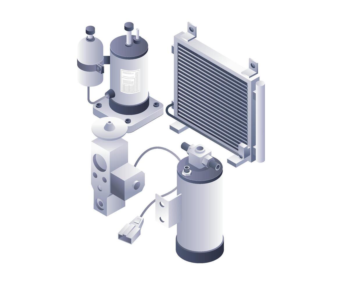 Auto ac Teile Infografik System, eben isometrisch 3d Illustration vektor