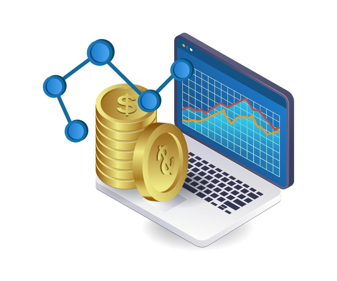 Computer Analyse von Geschäft Entwicklung Infografiken eben isometrisch 3d Illustration vektor