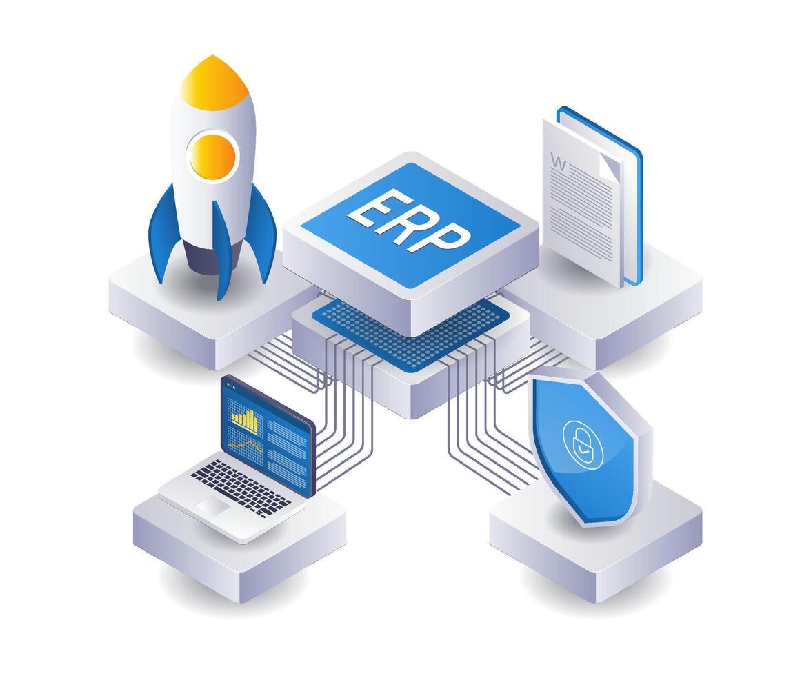eRP företag nätverk teknologi isometrisk platt illustration vektor