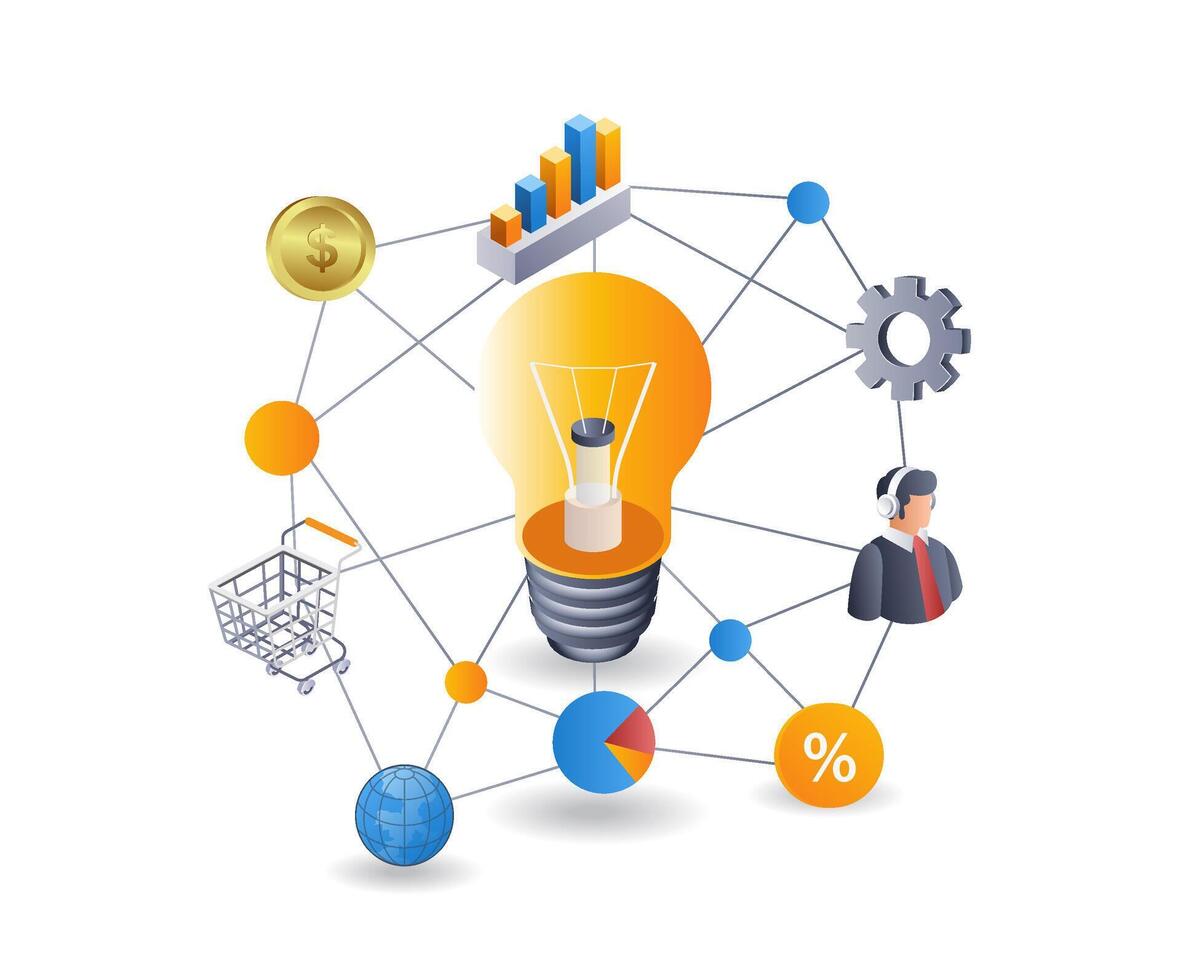 Geschäft Netzwerk Entwickler Ideen, Infografiken 3d Illustration eben isometrisch vektor