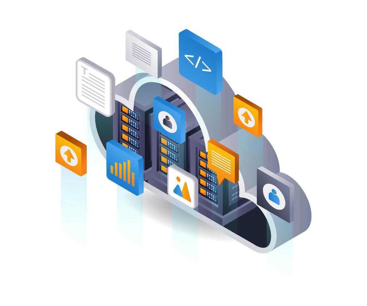 data moln server teknologi infographics 3d illustration platt isometrisk vektor