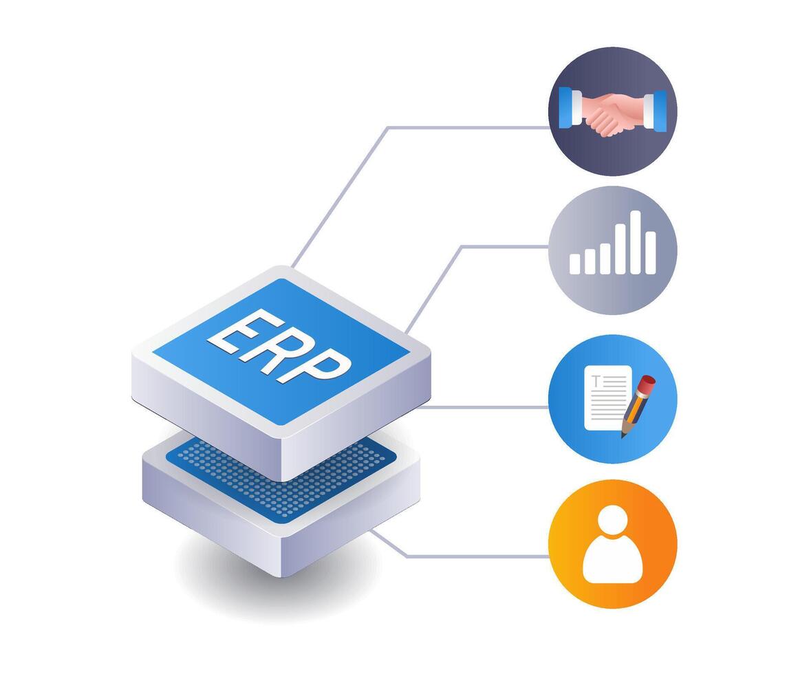 erp Netzwerk Geschäft Verwaltung Infografik eben isometrisch 3d Illustration vektor