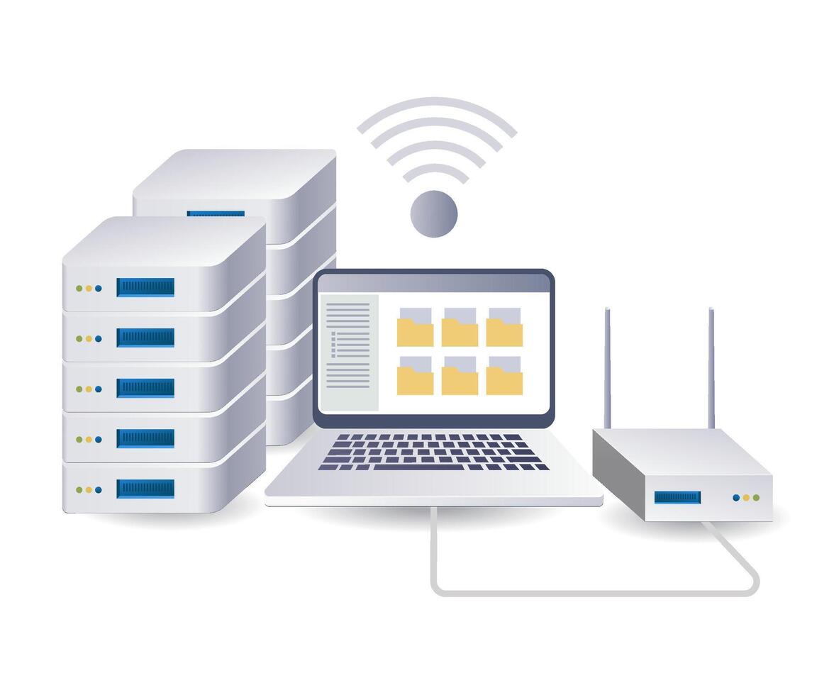 wiFi nätverk dator server infographic 3d illustration platt isometrisk vektor