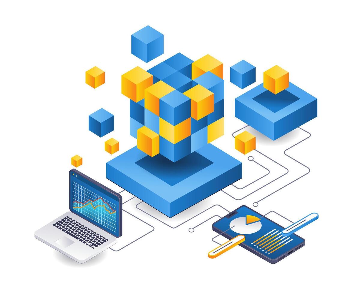 Daten Analyse Blockchain Technologie Geschäft Verwaltung Illustration vektor