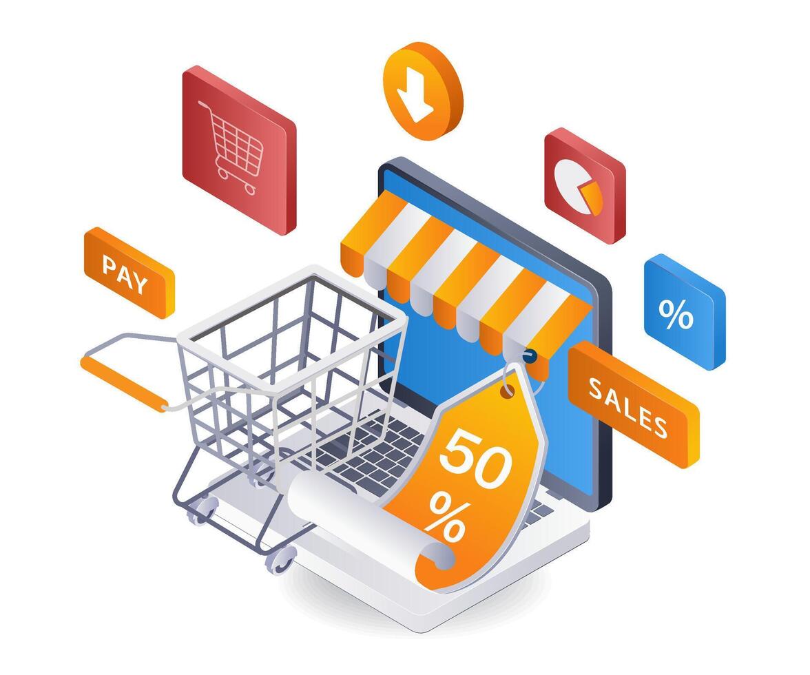 Rabatt online Einkaufen E-Commerce Infografik eben isometrisch 3d Illustration vektor