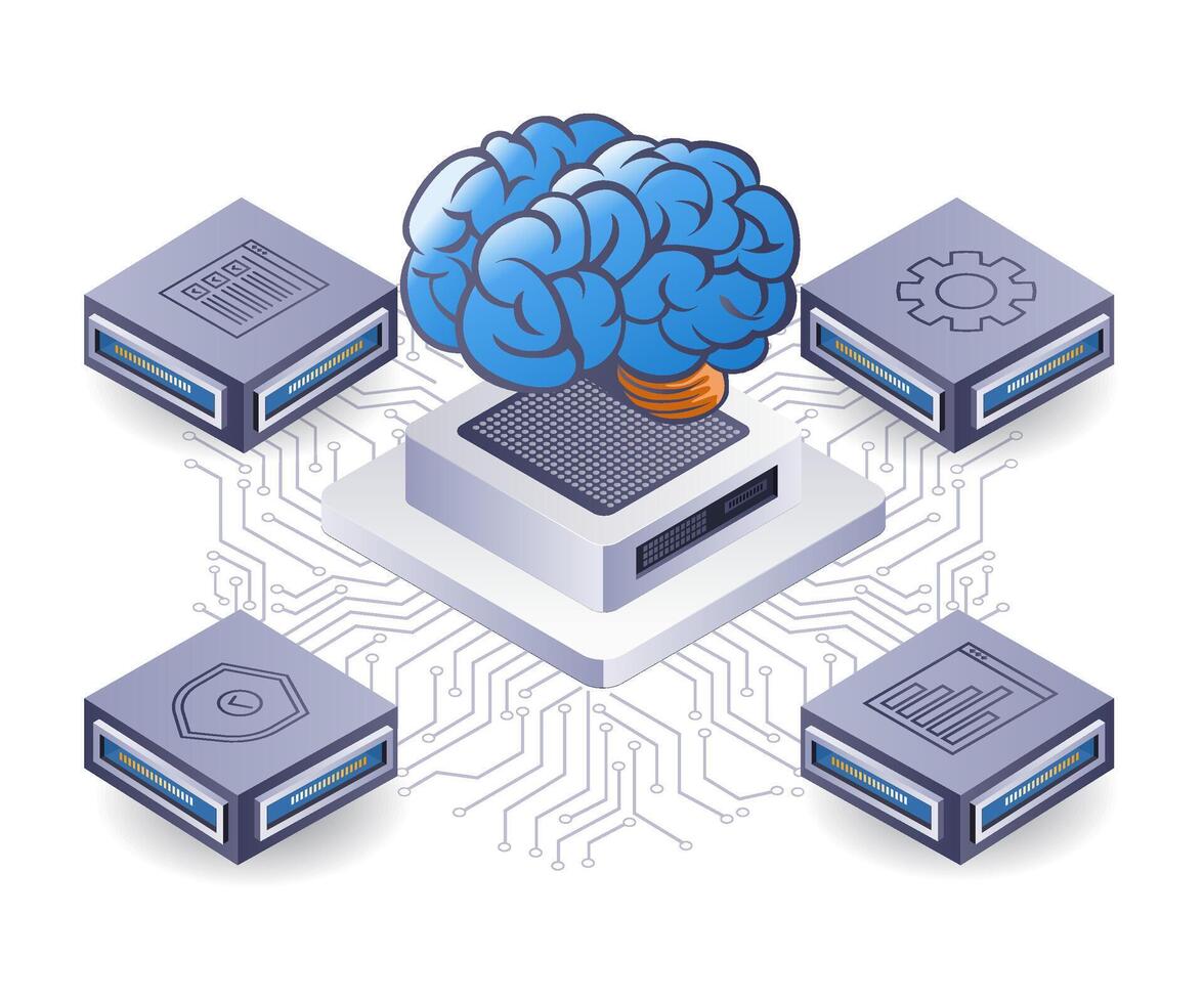 nätverk artificiell intelligens företag teknologi isometrisk platt illustration vektor