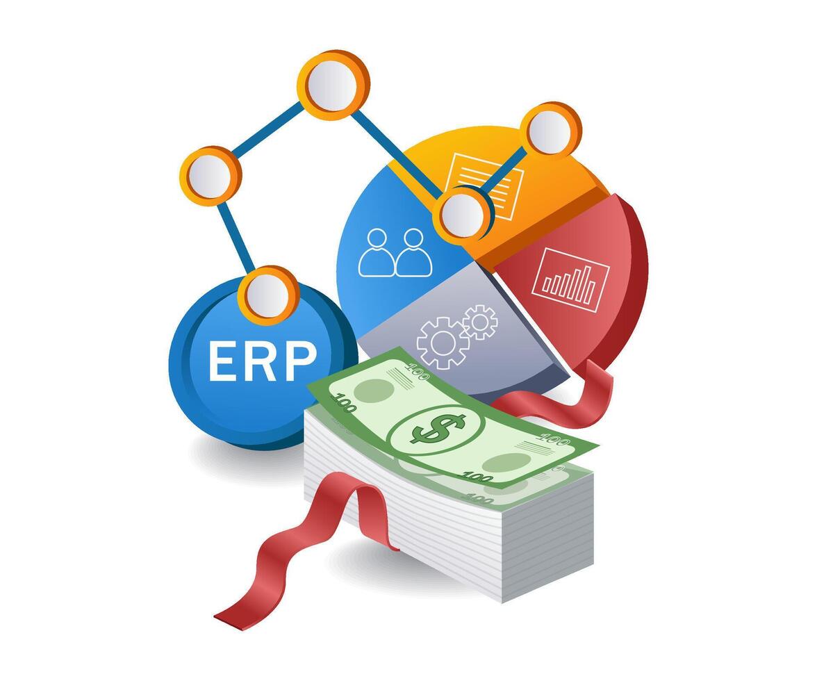 eRP företag systemet analytiker infographic 3d illustration platt isometrisk vektor