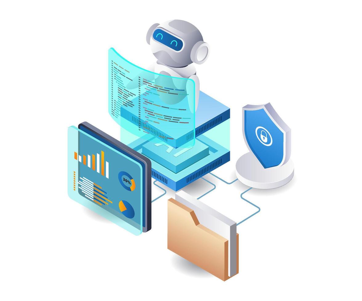 ai robot analyser data teknologi infographic platt isometrisk 3d illustration vektor