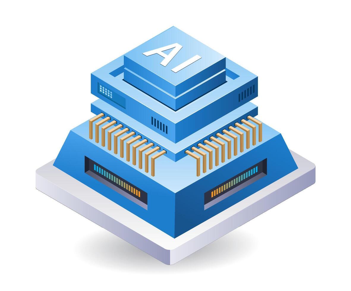 artificiell intelligens data server, isometrisk platt 3d illustration infographic vektor