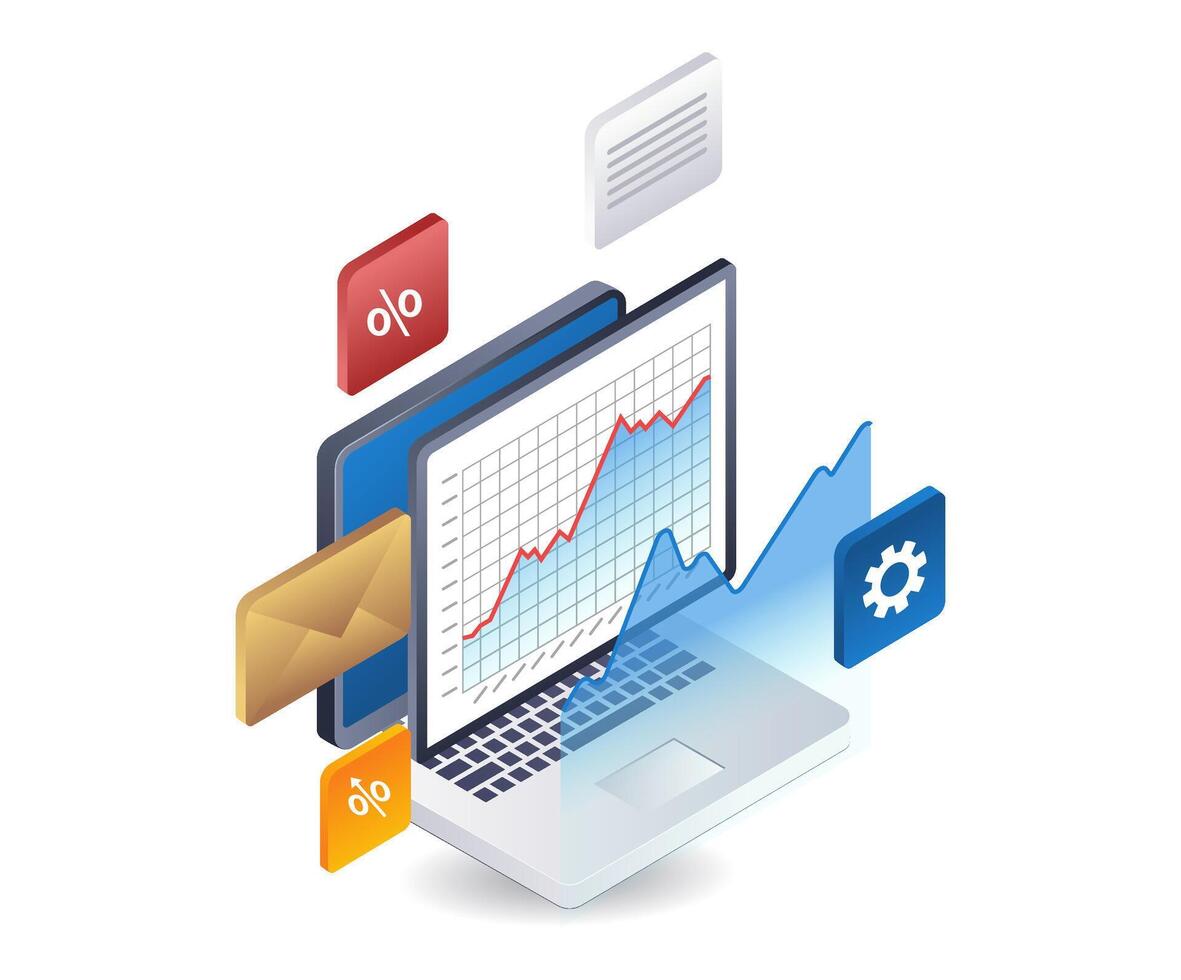 Unternehmen Geschäft Entwicklung Analytiker Daten Infografiken eben isometrisch 3d Illustration vektor