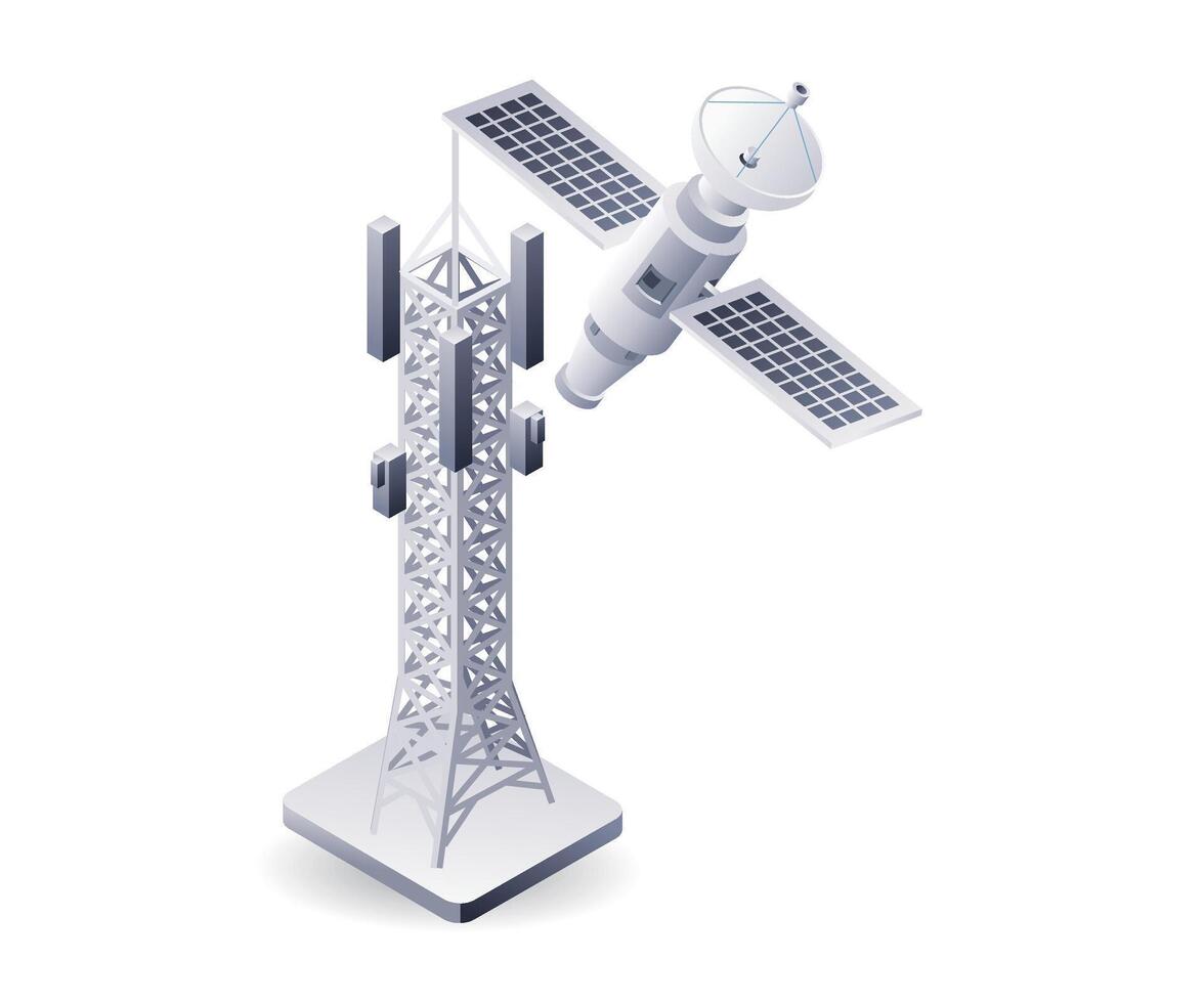 satellit nätverk information teknologi infographic 3d illustration platt isometrisk vektor