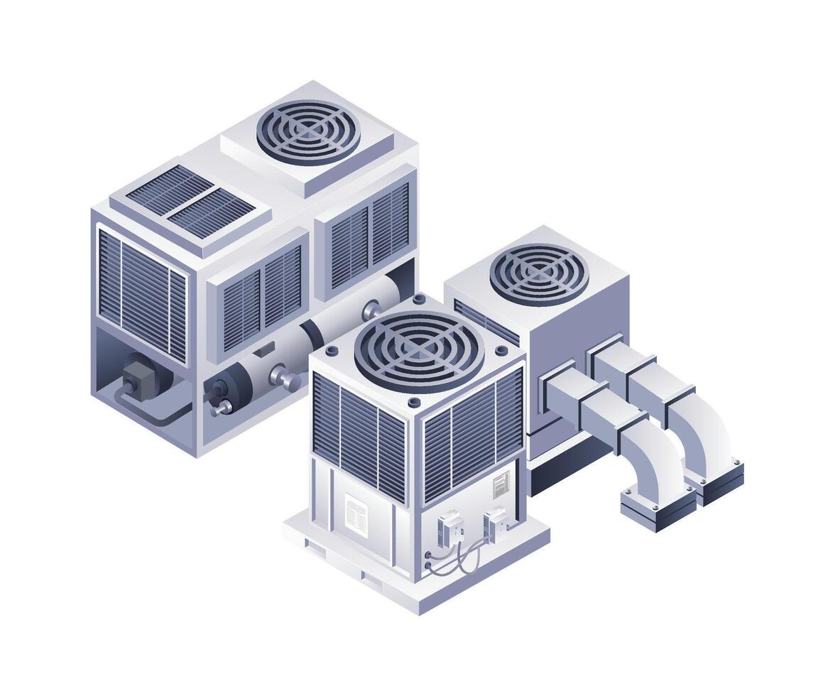 industriell hvac Kühlung Ausrüstung Infografiken eben isometrisch 3d Illustration vektor