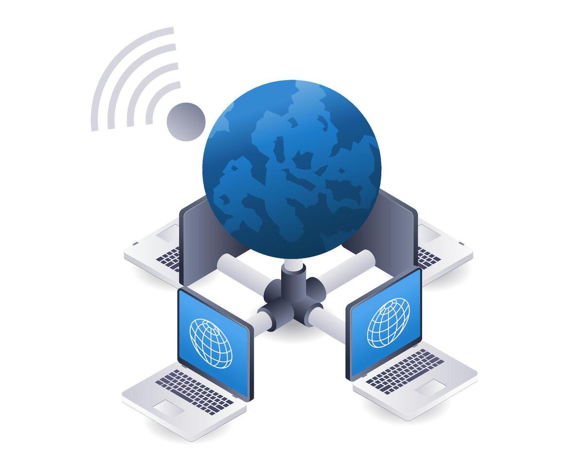 W-lan Netzwerk Computer Server Technologie Infografik 3d Illustration eben isometrisch vektor