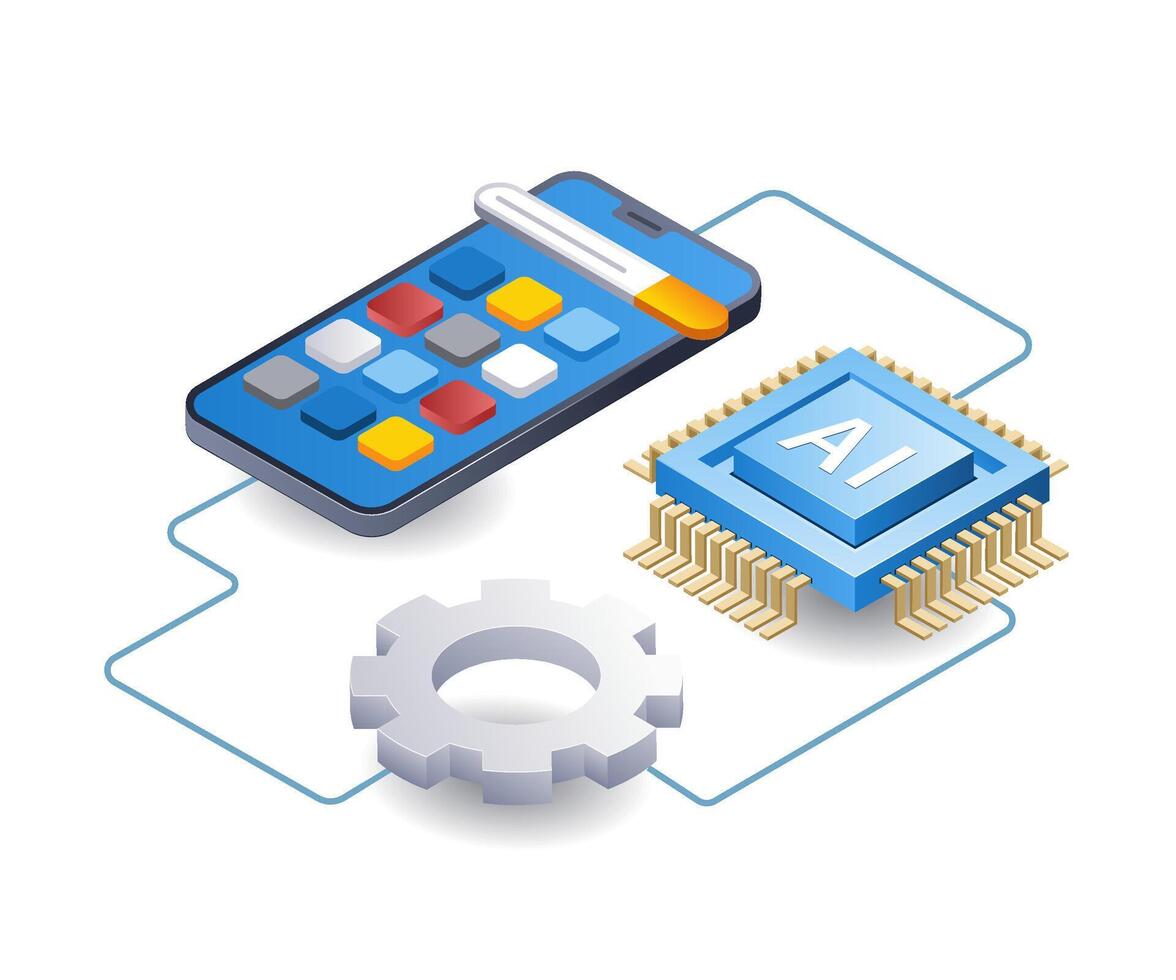 ai hjälper utveckla webb tillämpningar teknologi infographics platt isometrisk 3d illustration vektor