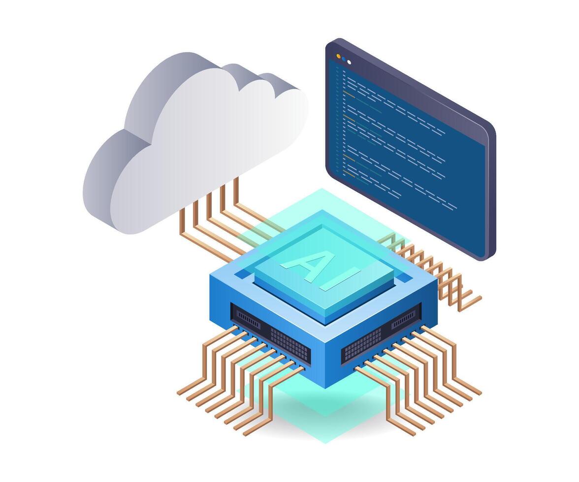 Wolke Server künstlich Intelligenz Technologie Infografik 3d Illustration eben isometrisch vektor