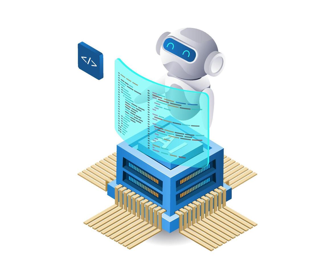 Roboter Programmierer ai Technologie Infografik 3d Illustration eben isometrisch vektor