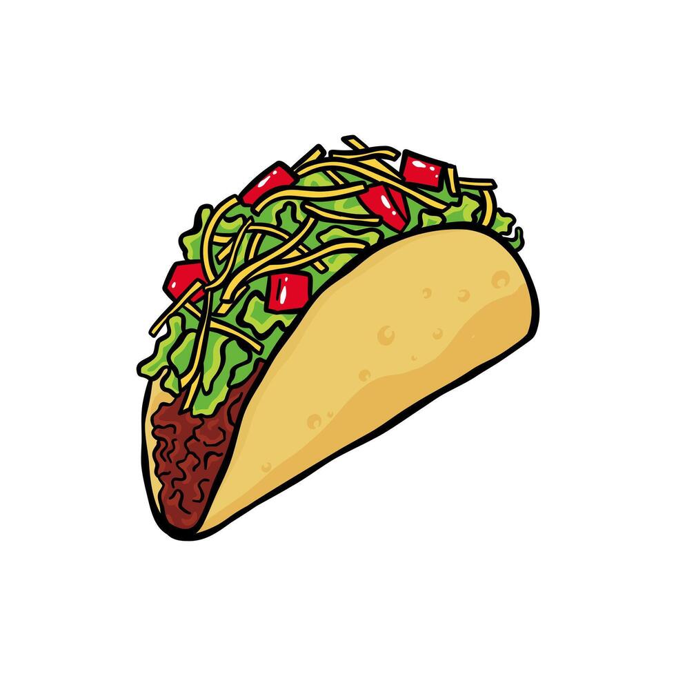 Taco Hand gezeichnet Illustration mit Farbe vektor