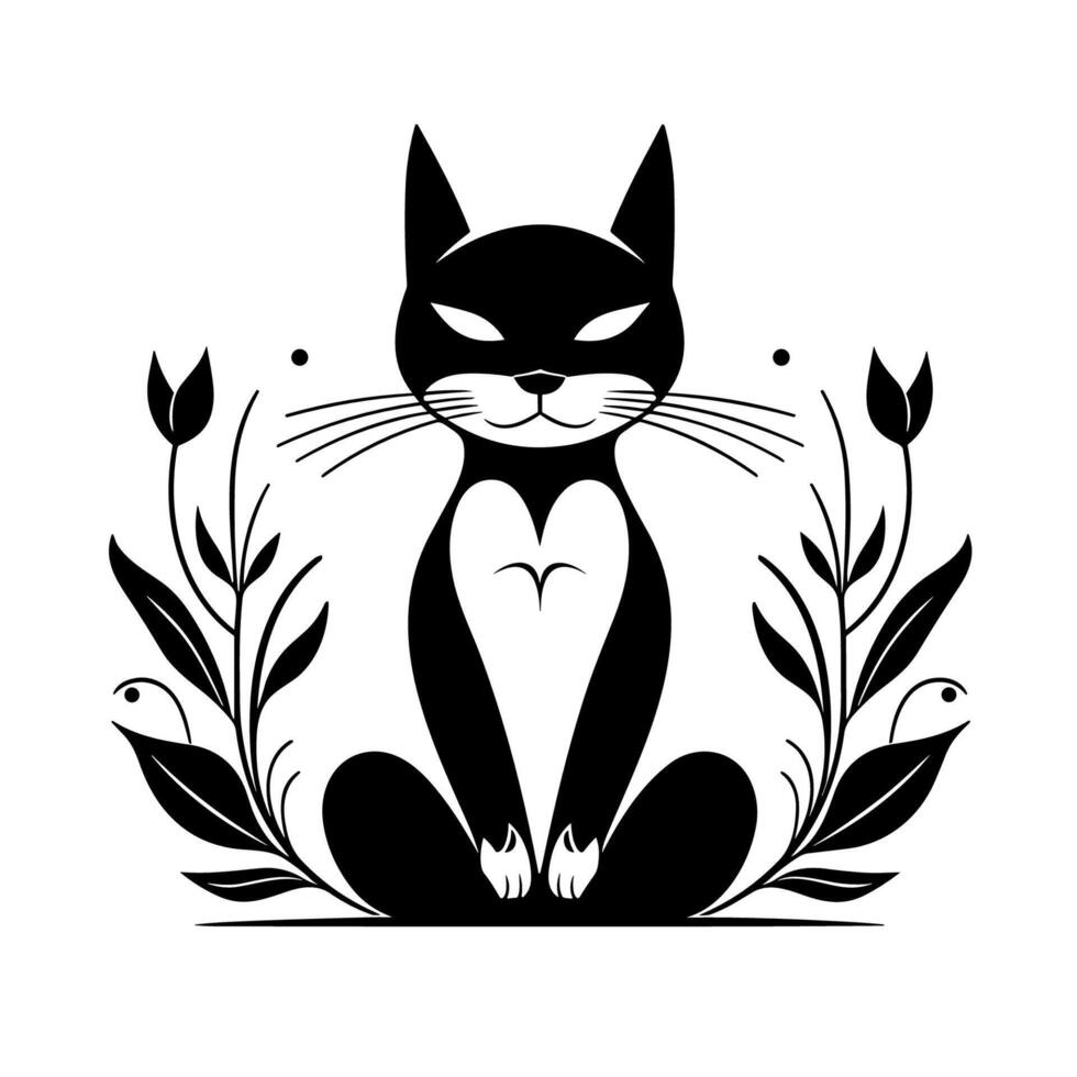 katt mediterar lotus placera yoga klubb reträtt verkstad logotyp begrepp svart och vit minimalistisk illustration för kvinnor flickor meditation öva skära fil vektor