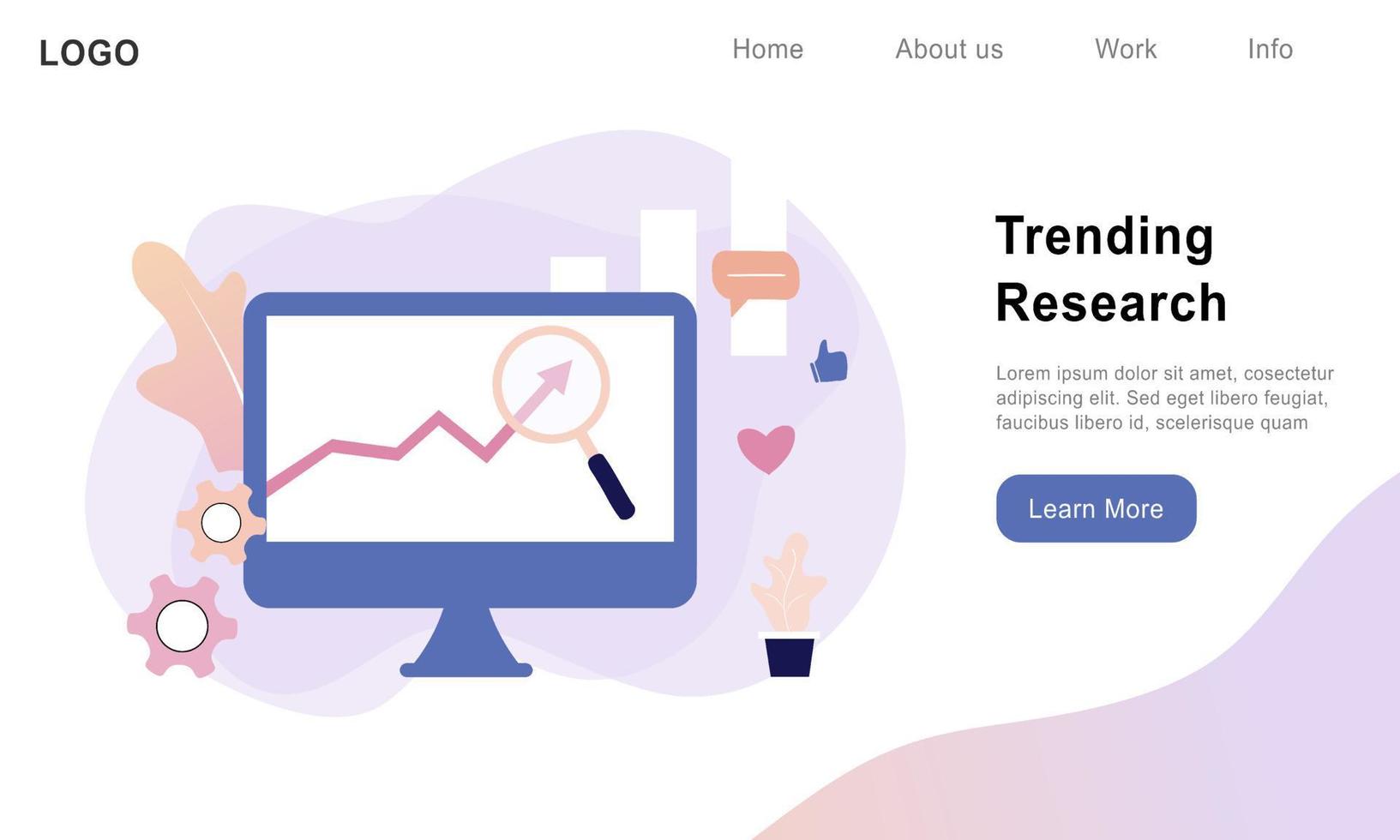 platt vektorillustration av trendforskning, marknadsundersökning, global trend, teknisk support, affärsplanering, dataanalys, aktiemarknadsanalys, onlinestatistik, nyckelord för webbmall vektor