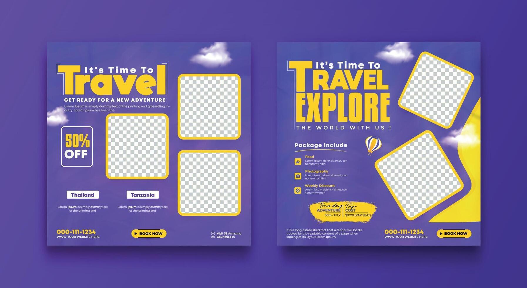 Reise und erkunden das Welt Abenteuer Sozial Medien Post Design Vorlage vektor