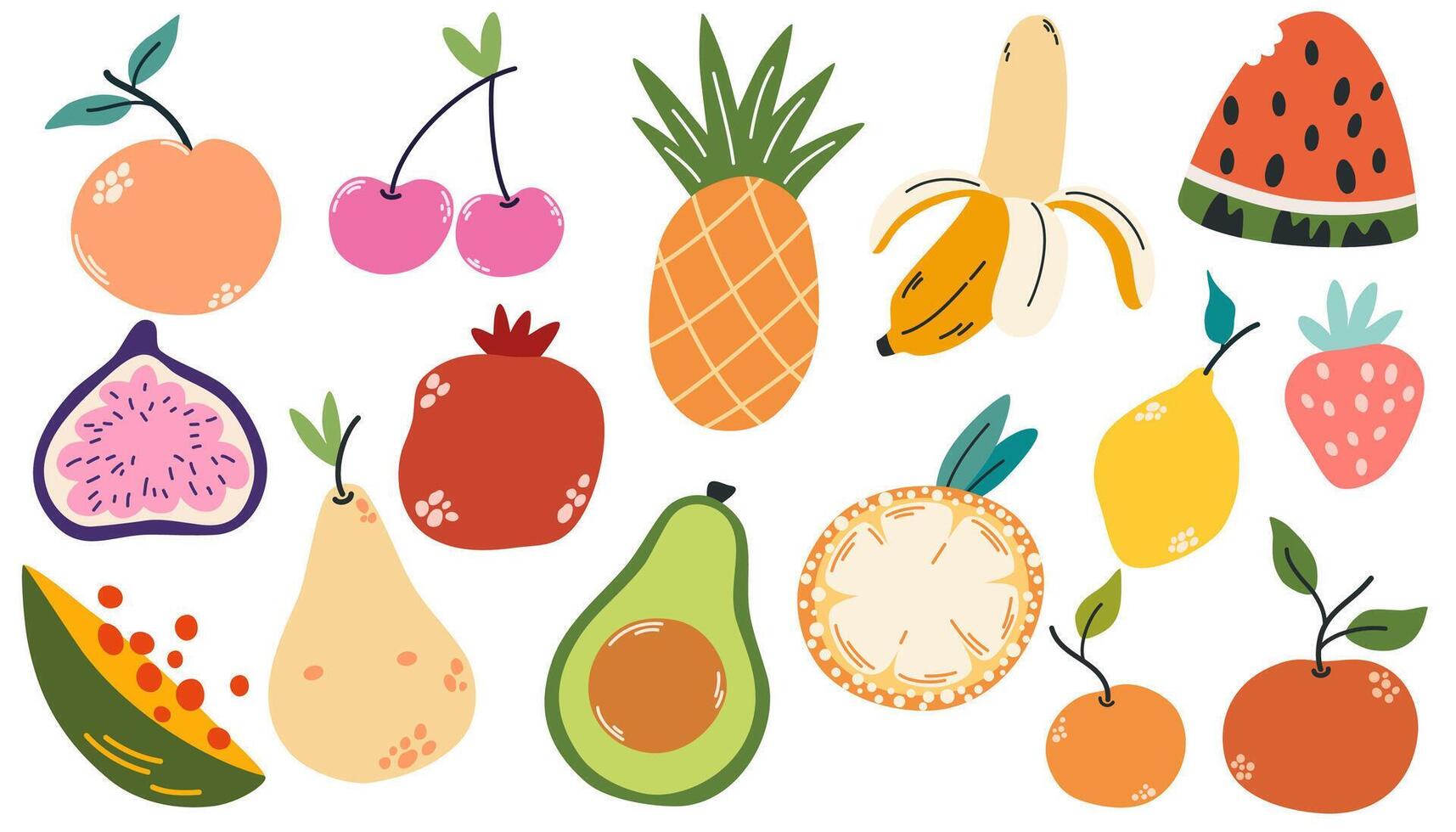 klotter frukter. naturlig tropisk frukt, klotter citrus- orange och vitamin citron. vegan kök äpple hand dragen illustration vektor