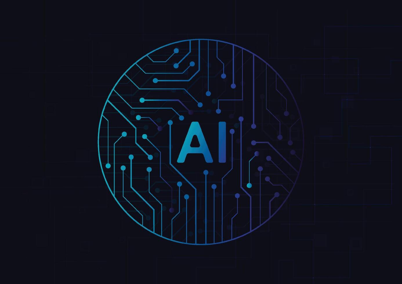 artificiell intelligens chipset på krets styrelse i trogen begrepp teknologi konstverk för webb, baner, kort, omslag vektor