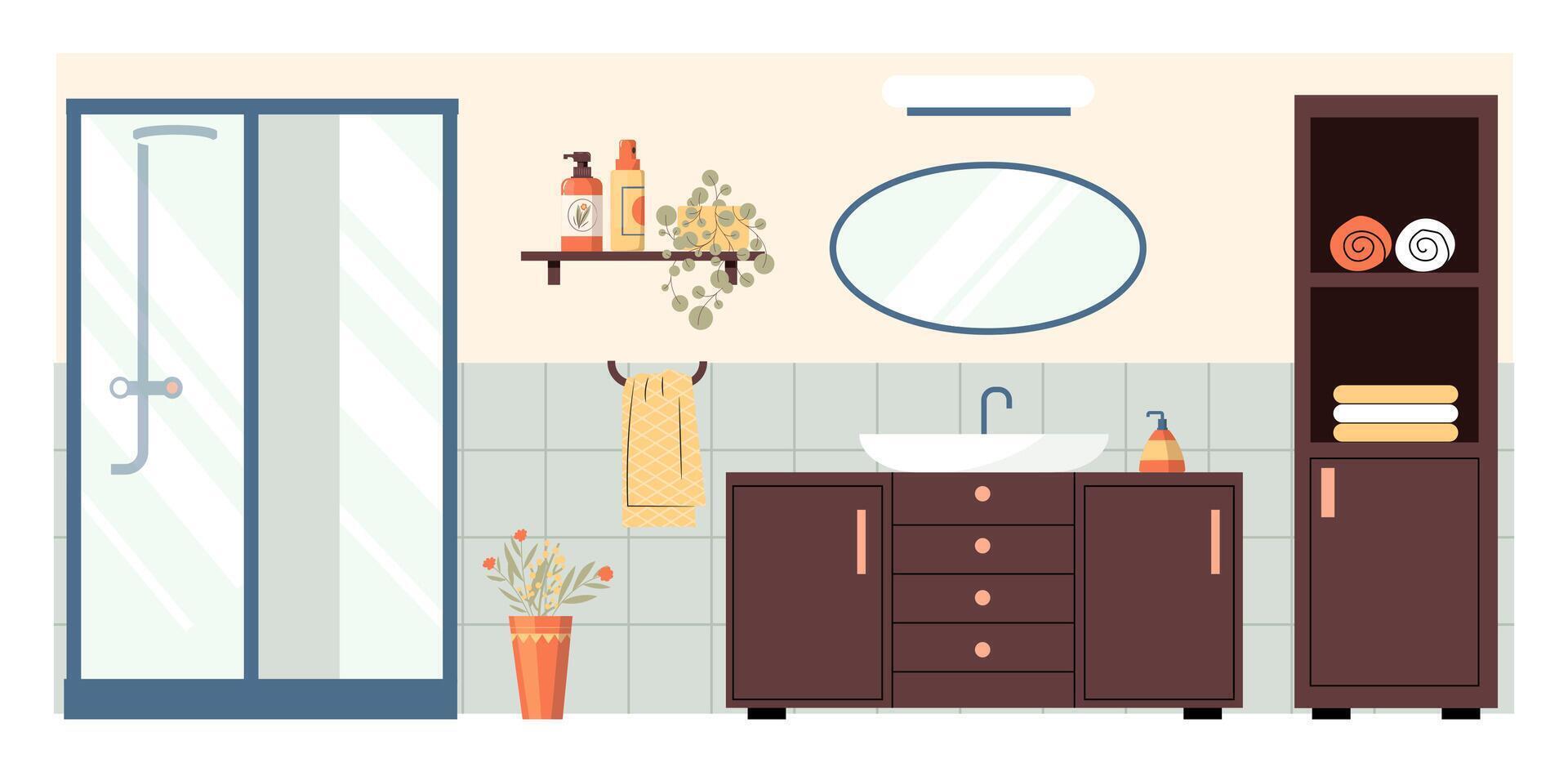 tecknad serie badrum interiör för lägenhet design platt vektor