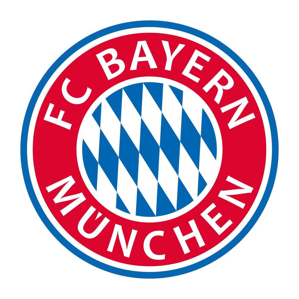 fc Bayern München Logo auf ein Weiß Hintergrund. Fußball Verein, Geschichte von Siege, rot und Blau Farben, stilvoll Emblem. redaktionell vektor